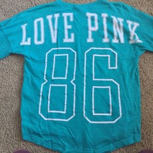 PINK turquoise “spirit jersey” long sleeve shirt